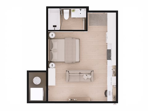 Floor plan for 1 bed, 1 bath, 400 sqft